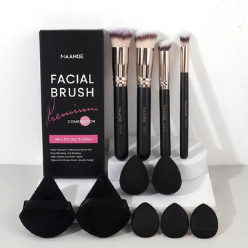 MAANGE 11PCS Makeup Tool Kit 4PCS Makeup Brush Wih Powder Puff Makeup Sponge Finger Air Cushion Puff Concealer Blend Eyeshadow